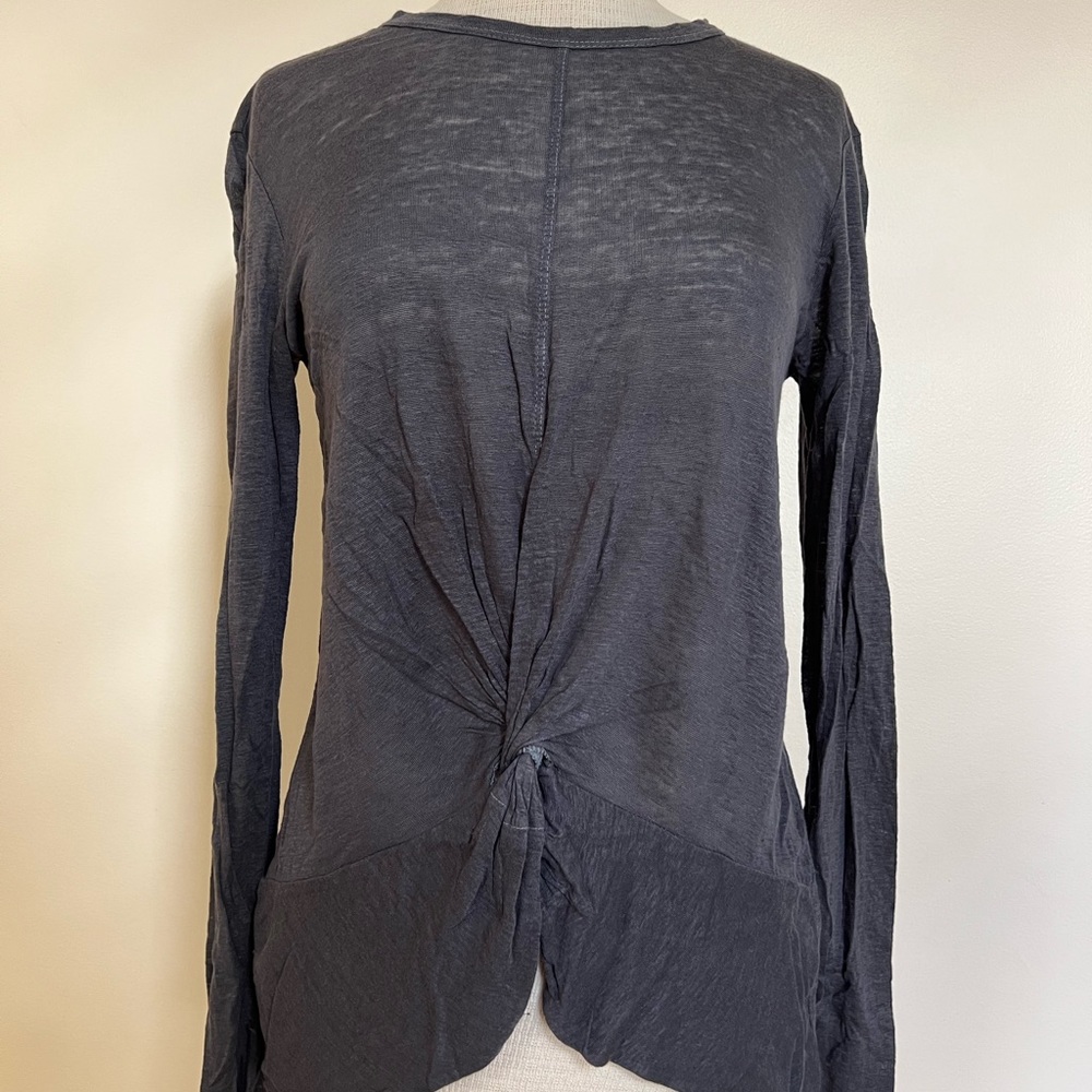 Grey Front Twist Tie Long Sleeve Top